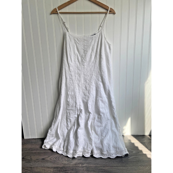 Lauren Ralphh Lauren Dress Women's 8 White Embroidered Knit Adjustable Floral - Picture 1 of 7